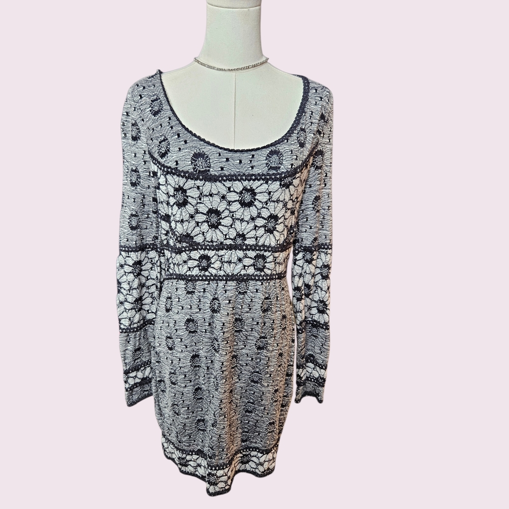 Free People Black and White Floral Long Sleeve Dress